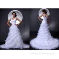 White V Neck Beaded Flowers Organza Wedding Dresses with Co